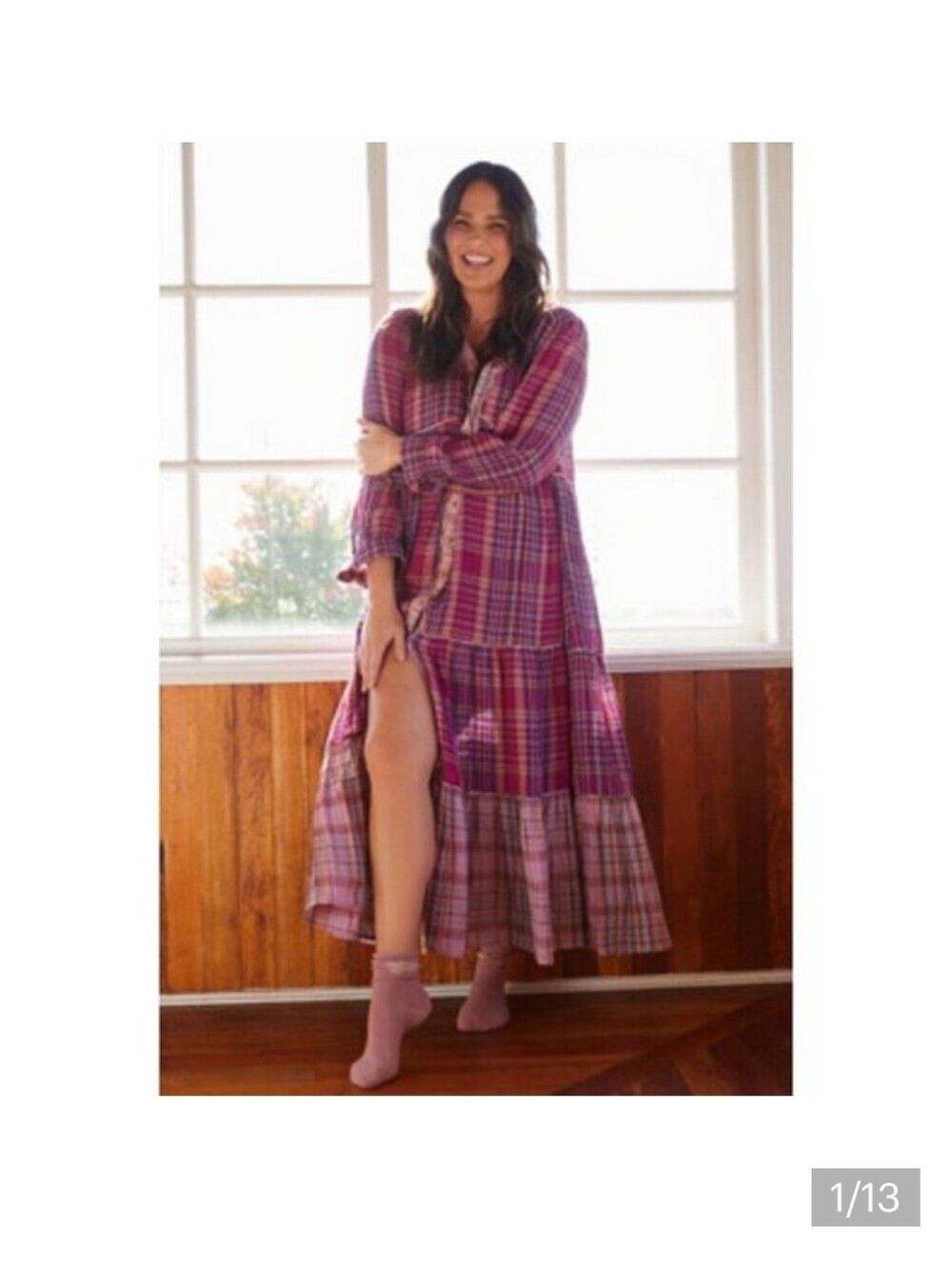 Anthropologie Pink Plaid Boho Button Front Tiered Maxi Dress 1X